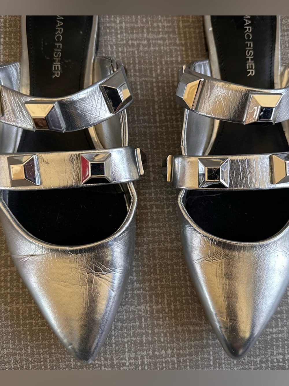 Marc Fisher Silver Studded Pointed Mary Jane Mules 7.5 - Picture 2 of 8